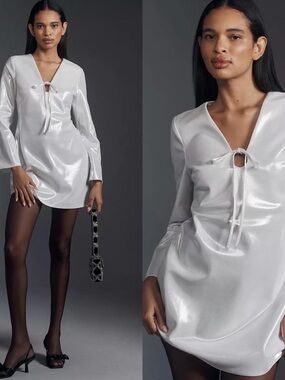 By Anthropologie Long-Sleeve V-Neck Metallic Mini Dress | Size XL New w/o tags
